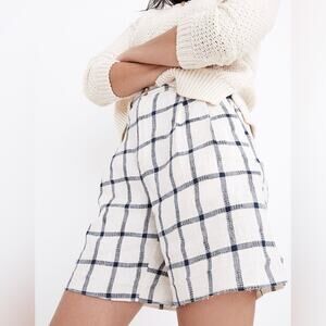 Madewell Linen-Cotton Pleated Mid-Length Shorts in Windowpane Size 0 New
